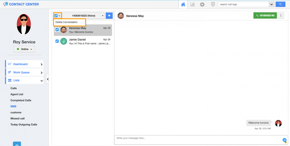 Bulk Delete for SMS in Contact Center