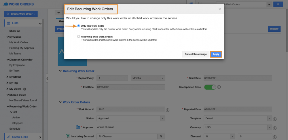 Enhanced Recurring Work Orders