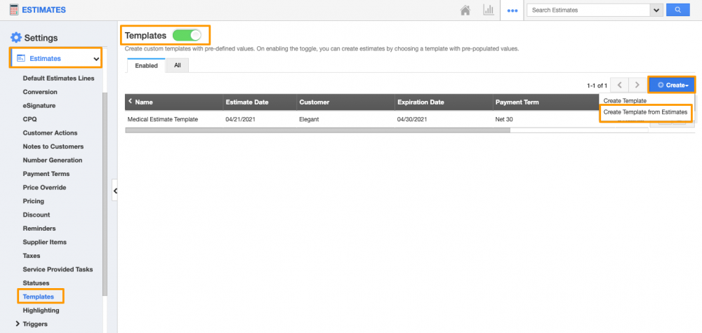 Enhanced Estimates Templates